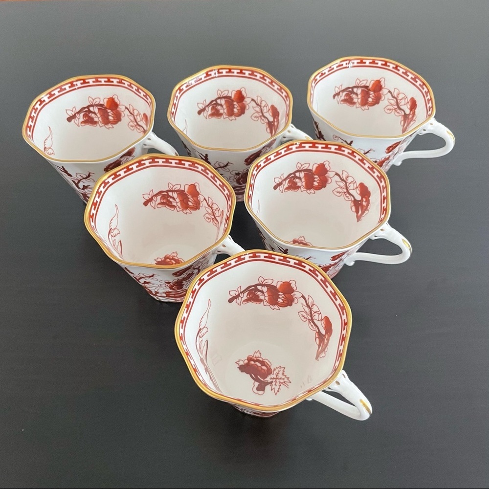 6 X Coalport Indian Tree Coral Bine China Flat Demitasse Cups - Picture 2 of 14
